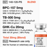 Peptide Sciences BPC-157, TB-500, GHK-Cu 30mg (Glow Blend)